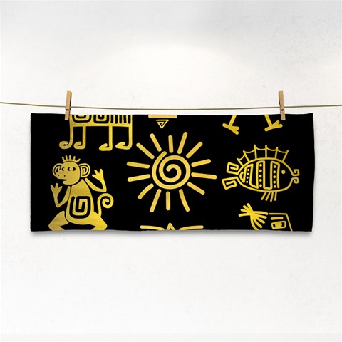 Maya Style Gold Linear Totem Icons Hand Towel from ArtsNow.com Front