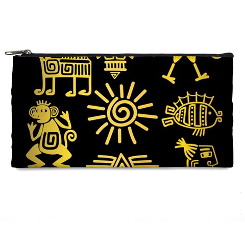 Maya Style Gold Linear Totem Icons Pencil Case from ArtsNow.com Front