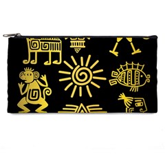 Maya Style Gold Linear Totem Icons Pencil Case from ArtsNow.com Front