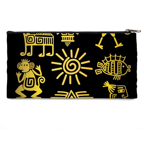 Maya Style Gold Linear Totem Icons Pencil Case from ArtsNow.com Back