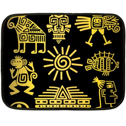 Maya Style Gold Linear Totem Icons Two Sides Fleece Blanket (Mini) from ArtsNow.com 35 x27  Blanket Back