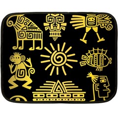 Maya Style Gold Linear Totem Icons Two Sides Fleece Blanket (Mini) from ArtsNow.com 35 x27  Blanket Back