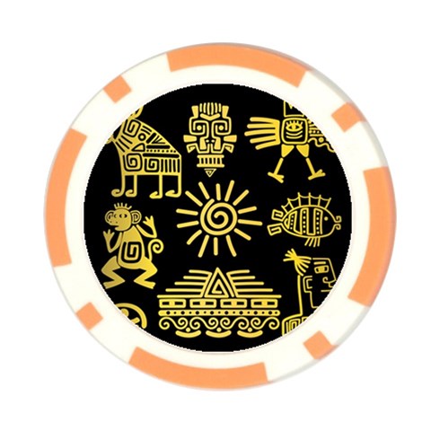 Maya Style Gold Linear Totem Icons Poker Chip Card Guard (10 pack) from ArtsNow.com Front