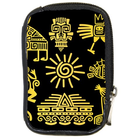 Maya Style Gold Linear Totem Icons Compact Camera Leather Case from ArtsNow.com Front