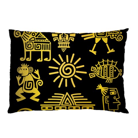 Maya Style Gold Linear Totem Icons Pillow Case (Two Sides) from ArtsNow.com Back