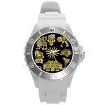 Maya Style Gold Linear Totem Icons Round Plastic Sport Watch (L)