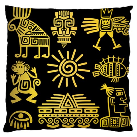 Maya Style Gold Linear Totem Icons Large Cushion Case (Two Sides) from ArtsNow.com Front