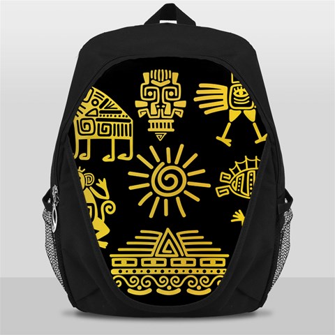Maya Style Gold Linear Totem Icons Backpack Bag from ArtsNow.com Front