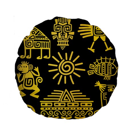 Maya Style Gold Linear Totem Icons Standard 15  Premium Round Cushions from ArtsNow.com Front