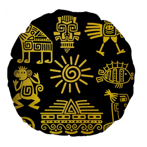 Maya Style Gold Linear Totem Icons Large 18  Premium Round Cushions from ArtsNow.com Front