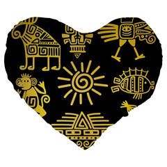 Maya Style Gold Linear Totem Icons Large 19  Premium Heart Shape Cushions from ArtsNow.com Front
