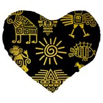 Maya Style Gold Linear Totem Icons Large 19  Premium Heart Shape Cushions