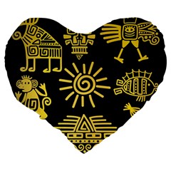 Maya Style Gold Linear Totem Icons Large 19  Premium Heart Shape Cushions from ArtsNow.com Back
