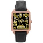 Maya Style Gold Linear Totem Icons Rose Gold Leather Watch 