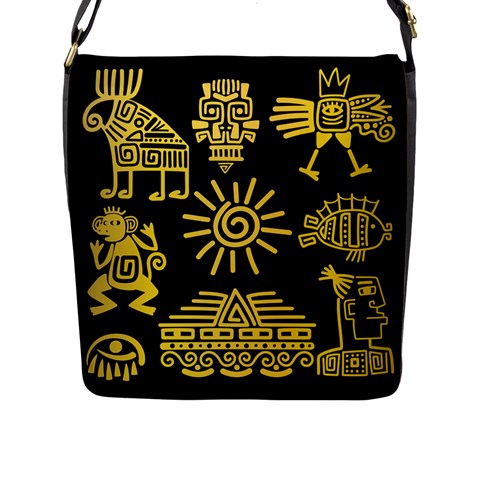 Maya Style Gold Linear Totem Icons Flap Closure Messenger Bag (L) from ArtsNow.com Front
