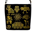 Maya Style Gold Linear Totem Icons Flap Closure Messenger Bag (L)