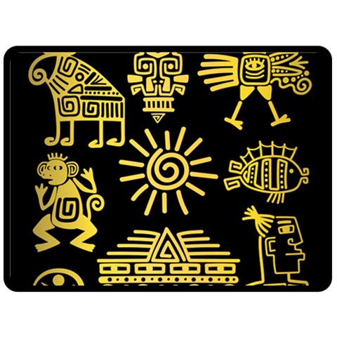 Maya Style Gold Linear Totem Icons Two Sides Fleece Blanket (Large) from ArtsNow.com 80 x60  Blanket Front