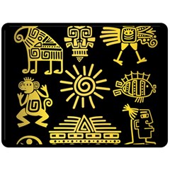 Maya Style Gold Linear Totem Icons Two Sides Fleece Blanket (Large) from ArtsNow.com 80 x60  Blanket Front