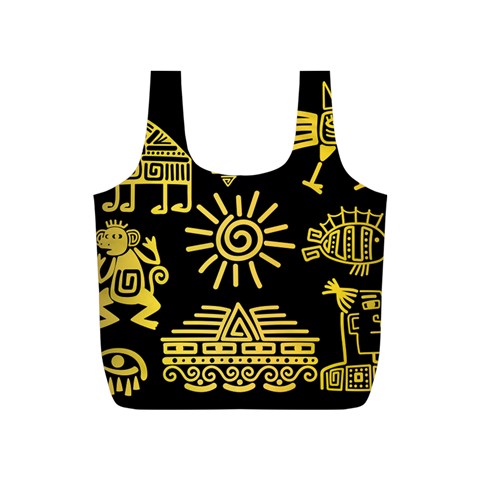 Maya Style Gold Linear Totem Icons Full Print Recycle Bag (S) from ArtsNow.com Front
