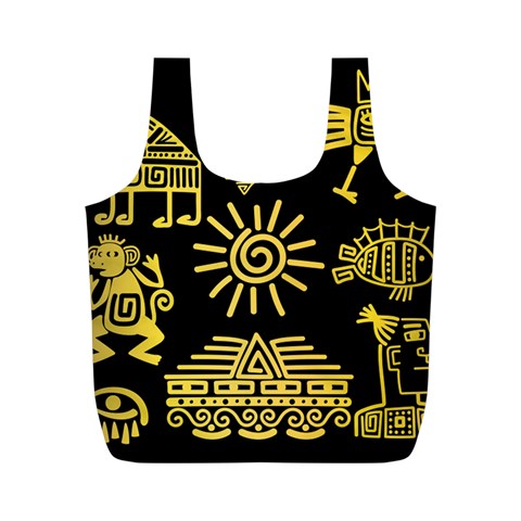 Maya Style Gold Linear Totem Icons Full Print Recycle Bag (M) from ArtsNow.com Front