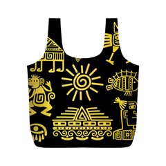 Maya Style Gold Linear Totem Icons Full Print Recycle Bag (M) from ArtsNow.com Front