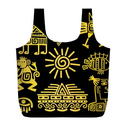Maya Style Gold Linear Totem Icons Full Print Recycle Bag (L) from ArtsNow.com Front