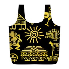 Maya Style Gold Linear Totem Icons Full Print Recycle Bag (L) from ArtsNow.com Back