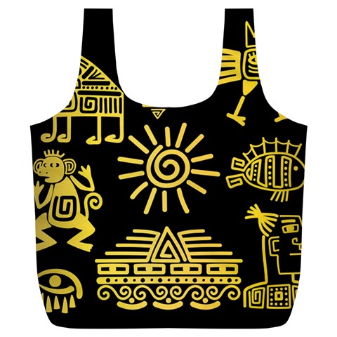 Maya Style Gold Linear Totem Icons Full Print Recycle Bag (XL) from ArtsNow.com Front