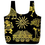 Maya Style Gold Linear Totem Icons Full Print Recycle Bag (XL)
