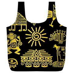 Maya Style Gold Linear Totem Icons Full Print Recycle Bag (XL) from ArtsNow.com Back