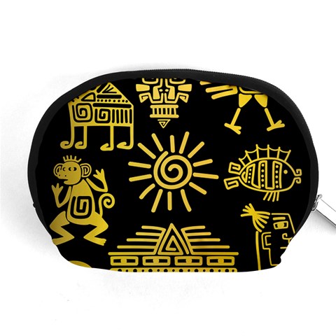 Maya Style Gold Linear Totem Icons Accessory Pouch (Medium) from ArtsNow.com Front