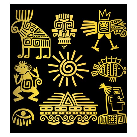 Maya Style Gold Linear Totem Icons Drawstring Pouch (Large) from ArtsNow.com Front