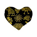 Maya Style Gold Linear Totem Icons Standard 16  Premium Flano Heart Shape Cushions
