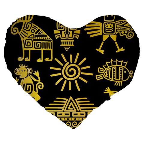 Maya Style Gold Linear Totem Icons Large 19  Premium Flano Heart Shape Cushions from ArtsNow.com Front