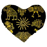 Maya Style Gold Linear Totem Icons Large 19  Premium Flano Heart Shape Cushions