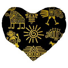 Maya Style Gold Linear Totem Icons Large 19  Premium Flano Heart Shape Cushions from ArtsNow.com Back