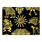 Maya Style Gold Linear Totem Icons Two Sides Premium Plush Fleece Blanket (Mini)