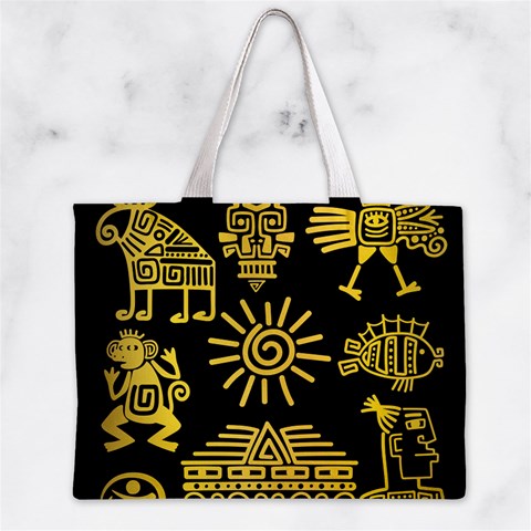 Maya Style Gold Linear Totem Icons Zipper Mini Tote Bag from ArtsNow.com Back