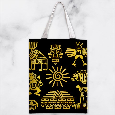 Maya Style Gold Linear Totem Icons Zipper Classic Tote Bag from ArtsNow.com Front