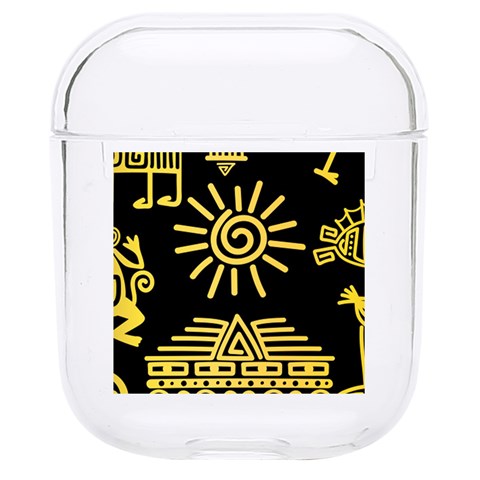 Maya Style Gold Linear Totem Icons Hard PC AirPods 1/2 Case from ArtsNow.com Front