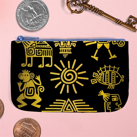Maya Style Gold Linear Totem Icons Large Coin Purse from ArtsNow.com Front