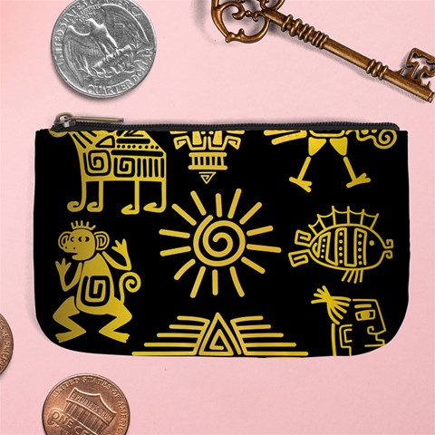 Maya Style Gold Linear Totem Icons Large Coin Purse from ArtsNow.com Front