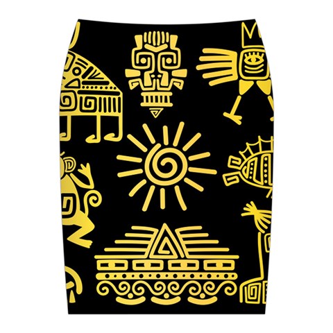 Maya Style Gold Linear Totem Icons Midi Wrap Pencil Skirt from ArtsNow.com Back