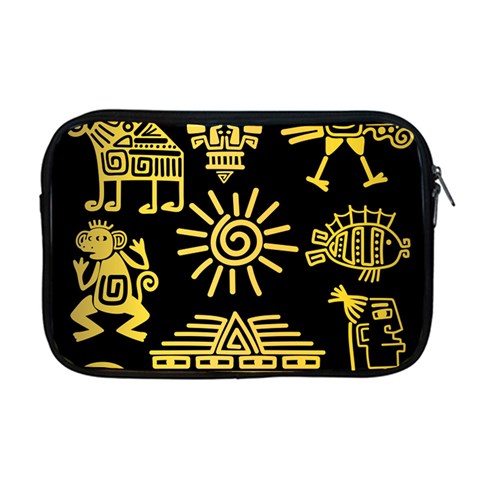 Maya Style Gold Linear Totem Icons Apple MacBook Pro 17  Zipper Case from ArtsNow.com Front