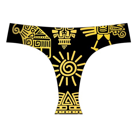 Maya Style Gold Linear Totem Icons Cross Back Hipster Bikini Set from ArtsNow.com Front Under