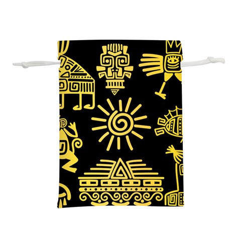 Maya Style Gold Linear Totem Icons Lightweight Drawstring Pouch (S) from ArtsNow.com Front