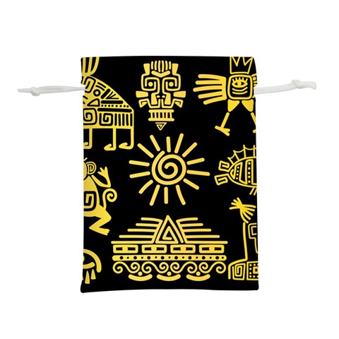 Maya Style Gold Linear Totem Icons Lightweight Drawstring Pouch (L) from ArtsNow.com Front