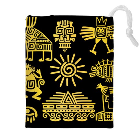 Maya Style Gold Linear Totem Icons Drawstring Pouch (4XL) from ArtsNow.com Front