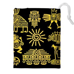 Maya Style Gold Linear Totem Icons Drawstring Pouch (4XL) from ArtsNow.com Front