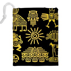 Maya Style Gold Linear Totem Icons Drawstring Pouch (4XL) from ArtsNow.com Back